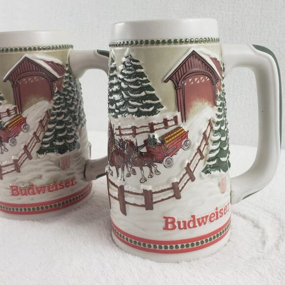 2 Anheuser-Busch Budweiser Beer Steins 3D Clydesdale Bridge Limited Edition - Picture 4 of 8